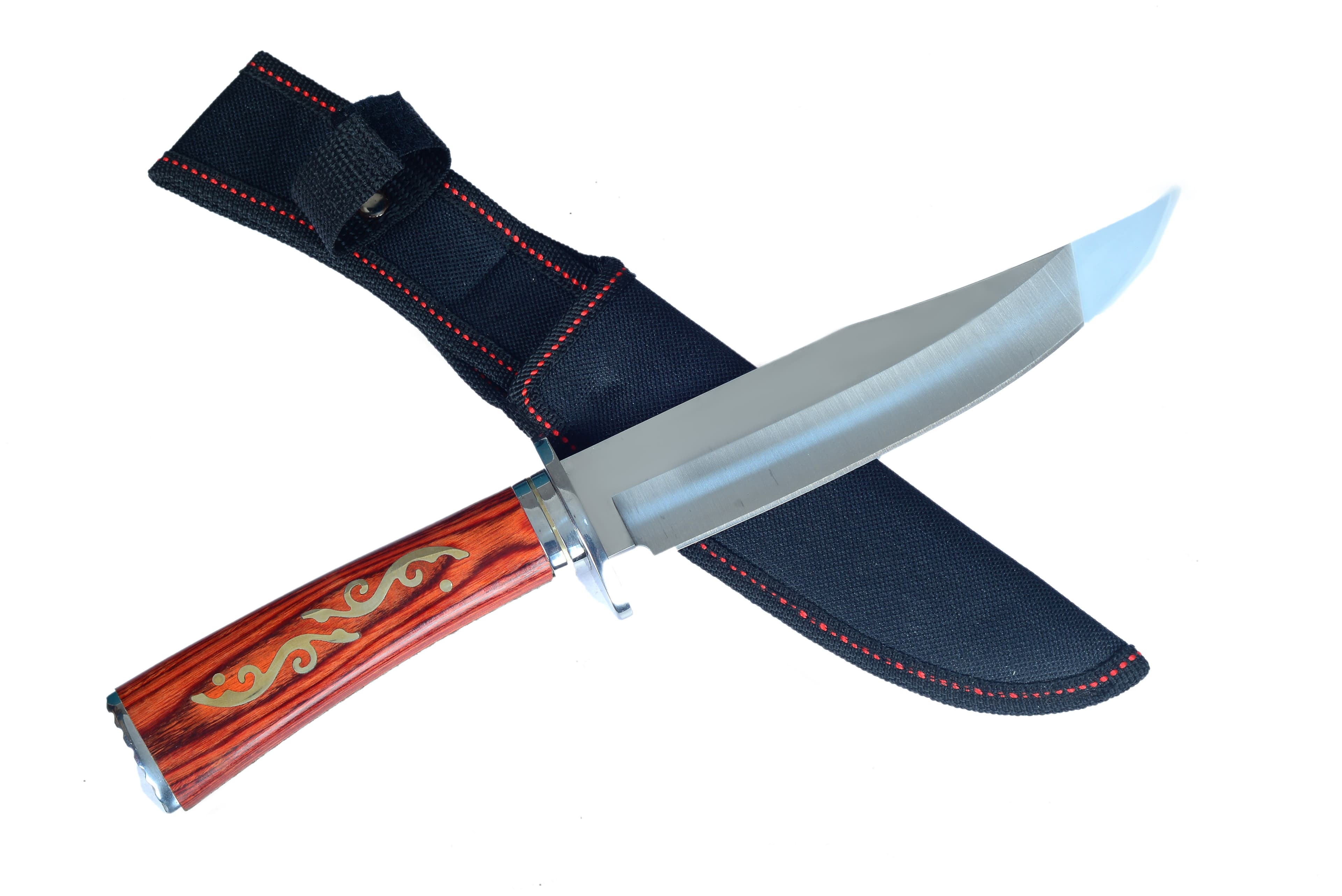 Bowie Knife with Wood Handle & Sheath – Hunting Fixed Blade